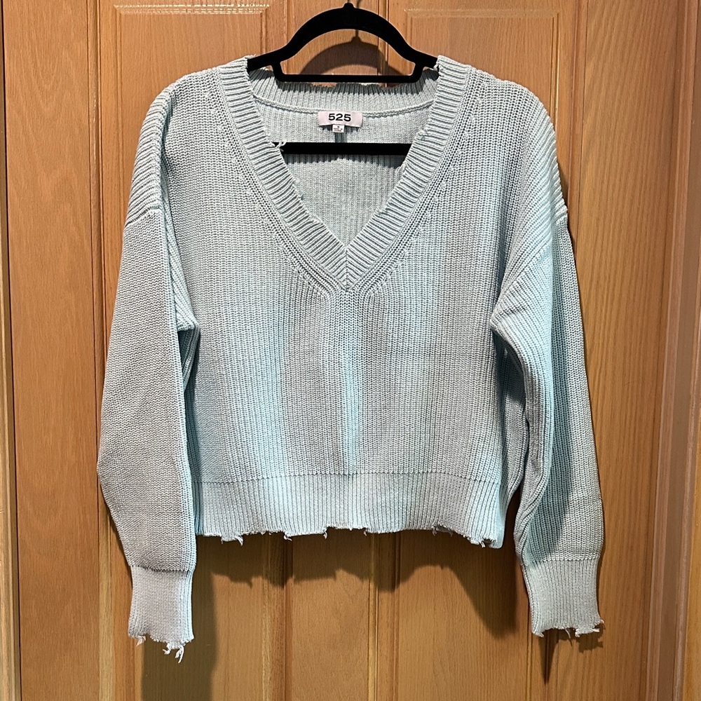 525 America Women's Light Blue V-Neck Sweater
